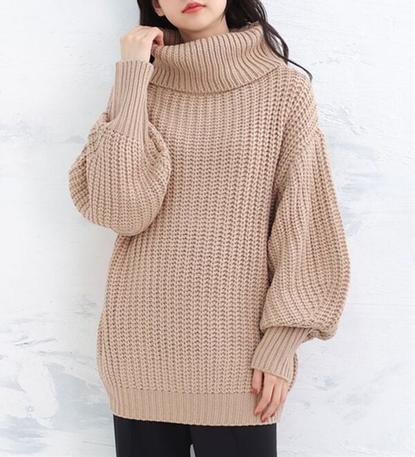 A HAPPY MARILYN（アハッピーマリリン）の「【Ｌ～４Ｌ】カラーを楽しむおしゃゆるチャンキーニット（ニット・セーター）」｜ベージュ