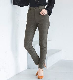 RANAN（ラナン）の「＋１０度素材！蓄熱保温裏起毛ストレッチスリムパンツ（フルレングスパンツ）」｜グレー系チェック