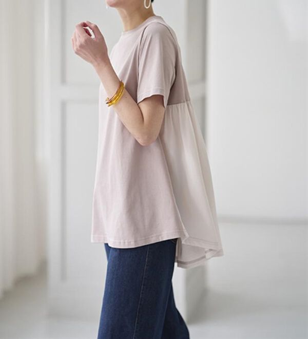 BELLUNA（ベルーナ）の「【汗ジミ対策】＜エアリーアイスコットン＞バック切替フレアーＴシャツ（Tシャツ）」｜詳細画像