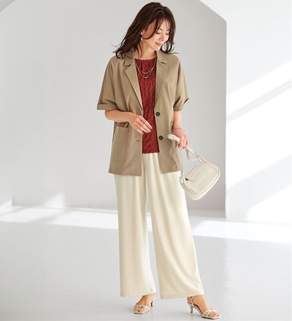 BELLUNA（ベルーナ）の「サラリ快適！ビンテージ調素材半袖テーラードジャケット（テーラードジャケット）」｜詳細画像