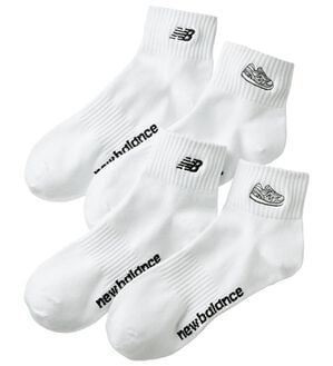 「【４足組】＜ニューバランス＞刺しゅう付定番ホワイトソックス（メンズ靴下・タイツ）」｜4足組