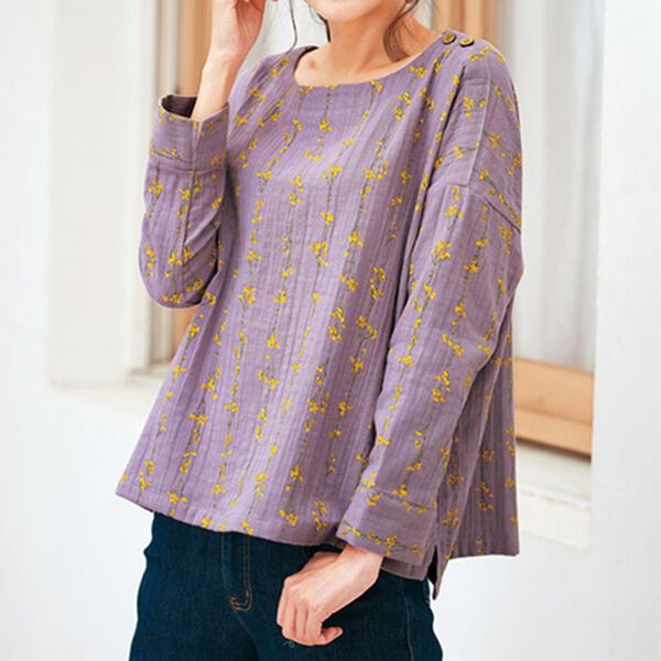 BELLUNA（ベルーナ）の「綿混ふんわりダブルガーゼプリントブラウス（ブラウス）」｜詳細画像