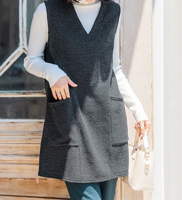 BELLUNA（ベルーナ）の「杢調素材ポケットデザインジャンパードレス（ジャンパースカート）」｜詳細画像