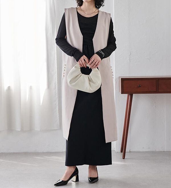 RANAN（ラナン）の「【セットアップ対応】パール調ビジュー付ロングジレ（ジレ）」｜詳細画像