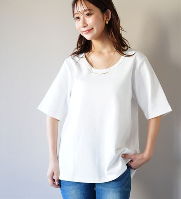 A HAPPY MARILYN（アハッピーマリリン）の「【Ｍ～８Ｌ】名品！「３つのシルエット」と「長袖／半袖」から選べる 綿混 ベーシック Ｔシャツ（Tシャツ）」｜詳細画像