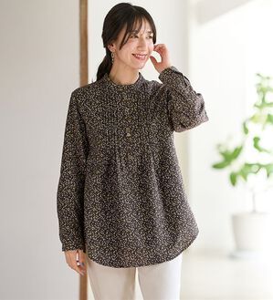 BELLUNA（ベルーナ）の「綿１００％ダブルガーゼオーバーブラウス（ブラウス）」｜小花(ブラウン)