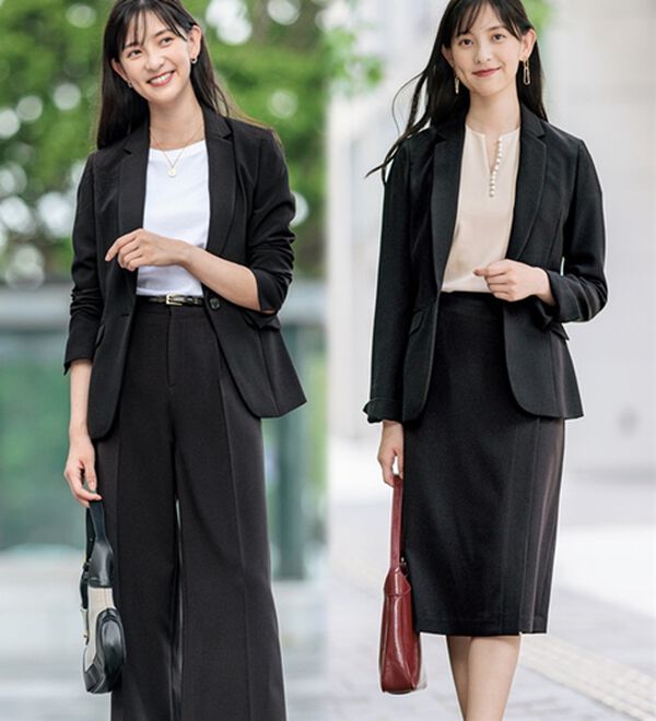 GeeRA（ジーラ）の「【ジャケット+2ボトム】洗えるストレッチ！ジャケット＆ブラウス＆ワイドパンツ＆スカートスーツセット（パンツスーツ）」｜詳細画像