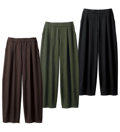 ルフラン（ルフラン）の「【３本組】ウール調裾すっきりワイドパンツ（ワイドパンツ・ガウチョ）」