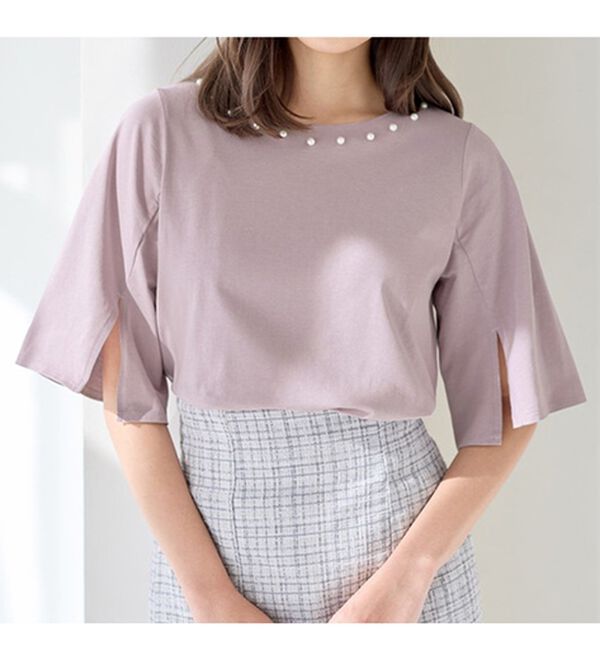 alotta（アロッタ）の「【接触冷感】綿１００％パール調デザインＴシャツ　さらひやりコットン（Tシャツ）」｜詳細画像