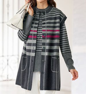 BELLUNA（ベルーナ）の「配色ボーダー使いニットベストアンサンブル（アンサンブル）」｜詳細画像