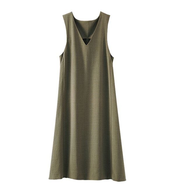 BELLUNA（ベルーナ）の「サラリ麻調素材Ｖネックジャンパードレス（ジャンパースカート）」｜詳細画像