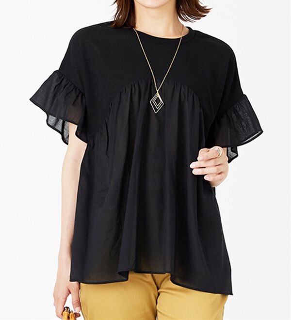 BELLUNA（ベルーナ）の「【Ｌａｇｒｉｌｕａ】異素材使いギャザーチュニック（カットソー）」｜詳細画像