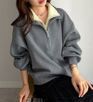 RANAN（ラナン）の「ダブルハーフジップスウェットライクニット（ニット・セーター）」｜グレー系