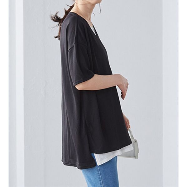 RANAN（ラナン）の「レイヤード風ニットソー半袖チュニック（チュニック）」｜詳細画像