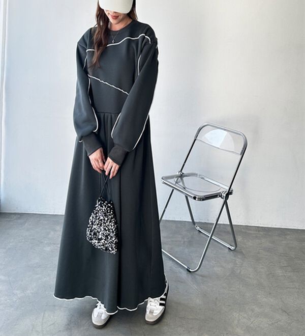 GeeRA（ジーラ）の「配色メロー裏起毛スウェットワンピース（カットソーワンピース）」｜詳細画像