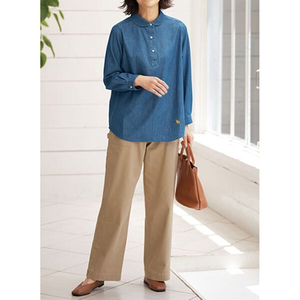 BELLUNA（ベルーナ）の「＜ｍｏｚ＞綿１００％丸エリ刺しゅうシャツ（シャツ）」｜詳細画像