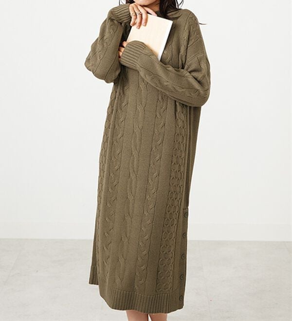 BELLUNA（ベルーナ）の「ケーブル柄ロング丈ニットワンピース（ニットワンピース）」｜詳細画像