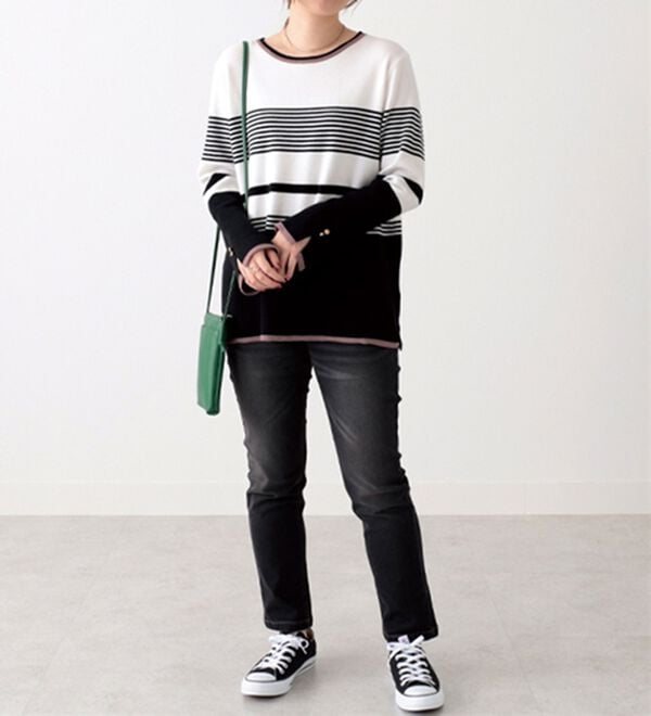 BELLUNA（ベルーナ）の「ボーダー柄袖フレアーニットプルオーバー（ニット・セーター）」｜詳細画像