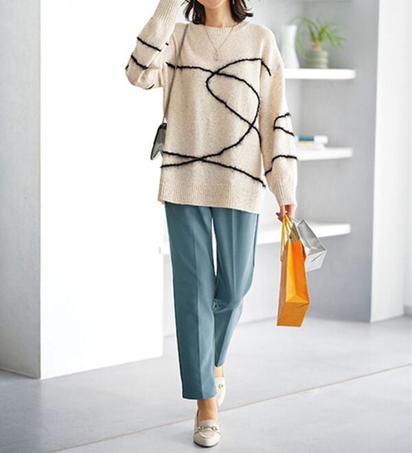 BELLUNA（ベルーナ）の「裏起毛ジョーゼット素材テーパードパンツ（テーパードパンツ）」｜詳細画像