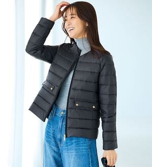 BELLUNA（ベルーナ）の「【ＦｕｗａｉｒＬｉｇｈｔ】ノーカラー軽量ダウンジャケット（ダウンコート・ジャケット・ベスト）」｜ブラック