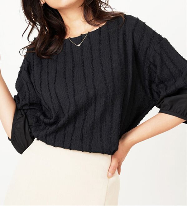 BELLUNA（ベルーナ）の「楊柳ストライプ刺しゅうブラウス（カットソー）」｜詳細画像