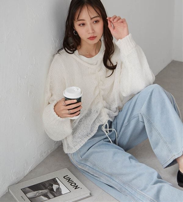 RANAN（ラナン）の「モヘアライク２ＷＡＹギャザーニット（ニット・セーター）」｜アイボリー