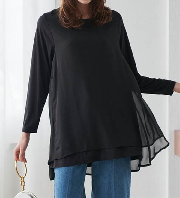 RANAN（ラナン）の「異素材切替フレアーチュニック（チュニック）」｜詳細画像