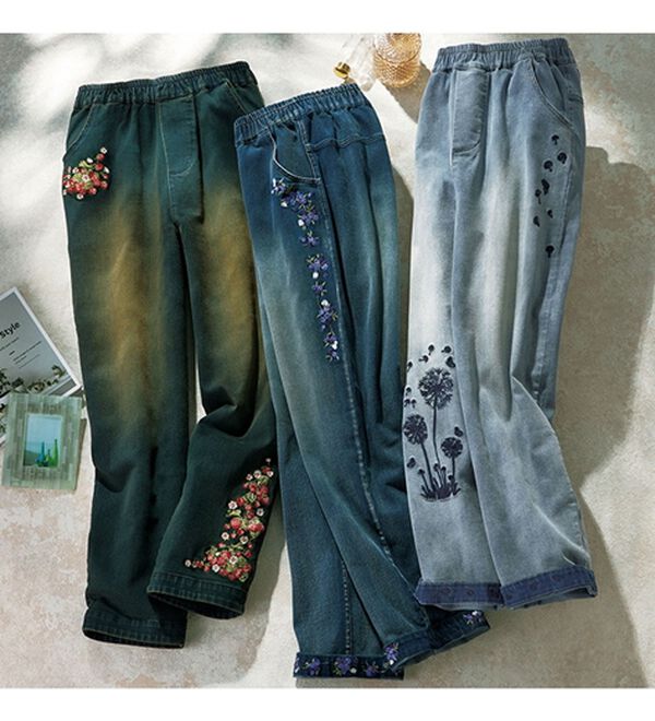 ルフラン（ルフラン）の「花刺しゅうゆるデニム＜ブルーナ＞（その他パンツ）」｜詳細画像