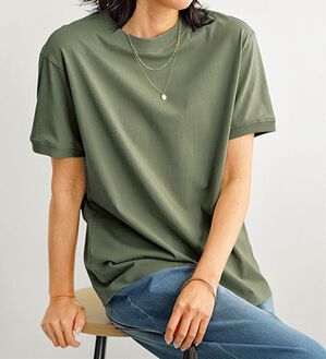BELLUNA（ベルーナ）の「ヒンヤリ！綿１００％大人顔サマ見えＴシャツ（Tシャツ）」｜オリーブ