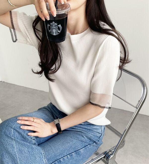 GeeRA（ジーラ）の「『ドラマ着用商品』 袖口シアーリブニット（ニット・セーター）」｜詳細画像