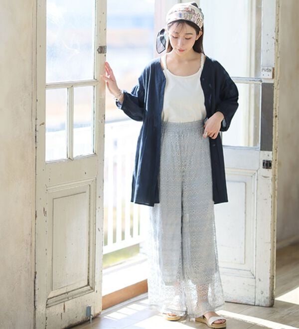 A HAPPY MARILYN（アハッピーマリリン）の「【Ｌ～６Ｌ】【風通るプレミアム】綿１００％　楊柳　七分袖　ウエストギャザー　ブラウス（ブラウス）」｜詳細画像
