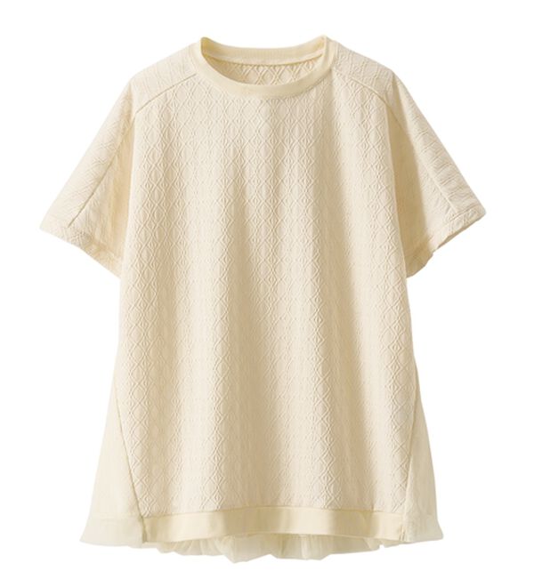 BELLUNA（ベルーナ）の「ジャカード素材チュール重ねプルオーバー（カットソー）」｜詳細画像