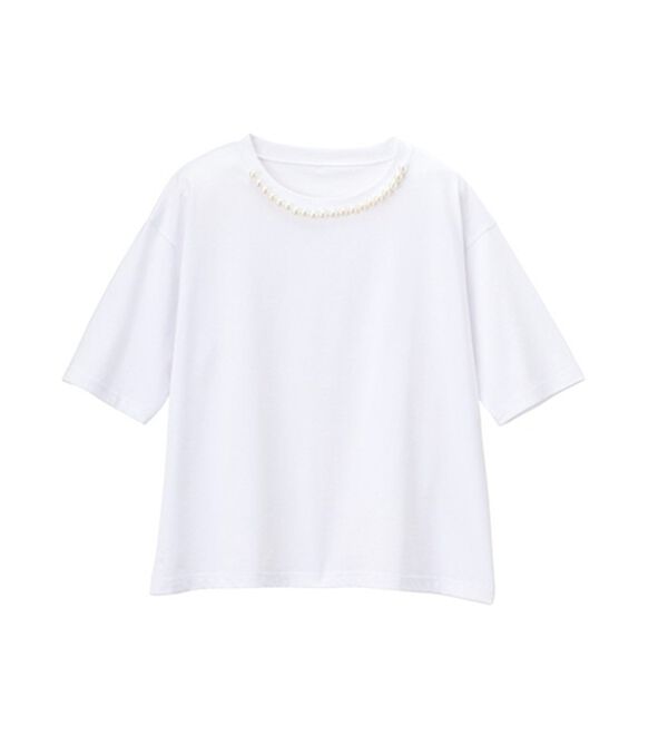 GeeRA（ジーラ）の「コットン天竺パール付デザイントップス（Tシャツ）」｜詳細画像