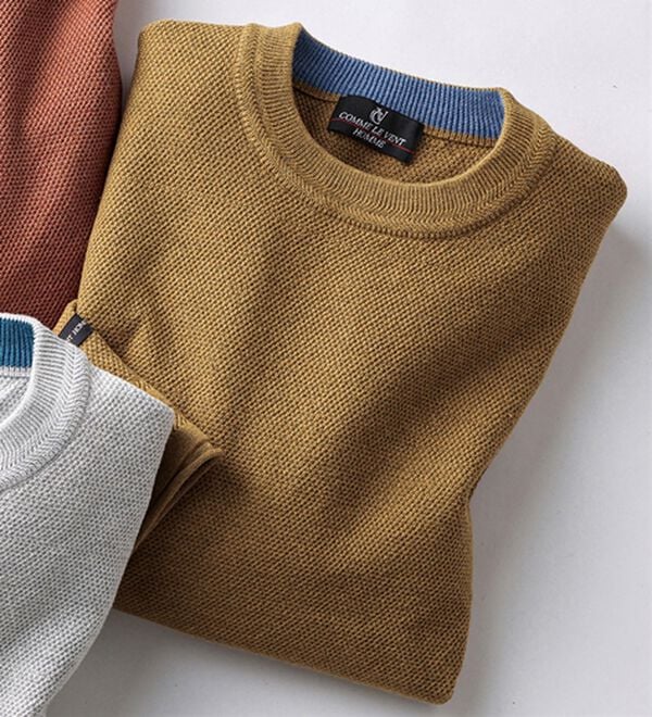 「コムルヴァン・オム　大人の上品ニットＴシャツ（メンズカットソー）」｜キャメル