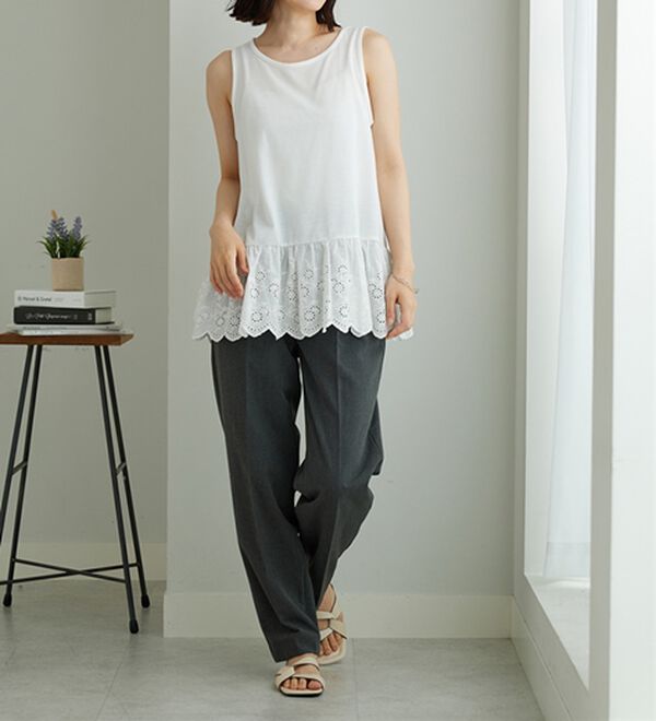 レース裾付きブラックタンクトップ レース裾付きブラックタンクトップ