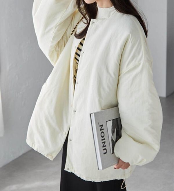 RANAN（ラナン）の「ノーカラーオーバーサイズ中わたブルゾン（ハーフコート）」｜詳細画像