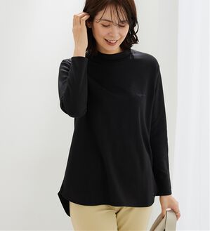 BELLUNA（ベルーナ）の「ロゴ刺しゅう裏起毛ニットソーチュニック（カットソー）」｜黒