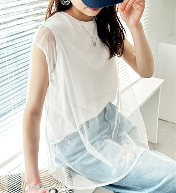 GeeRA（ジーラ）の「チュールカバーフレンチスリーブカットソー（カットソー）」｜詳細画像