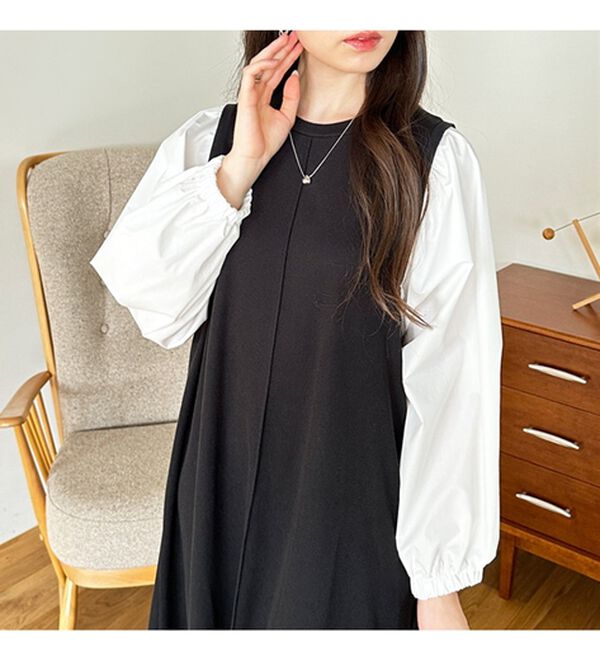 GeeRA（ジーラ）の「袖異素材カットソーワンピース（カットソーワンピース）」｜詳細画像