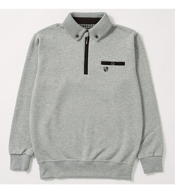 「＜ニコル　モリソン＞暖か衿デザイントレーナー（メンズトレーナー）」｜グレー(無地)