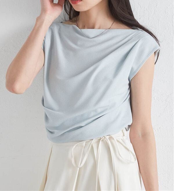 RANAN（ラナン）の「【ひんやり・ＵＶ】タックドレープフレンチスリーブカットソー（Tシャツ）」｜詳細画像