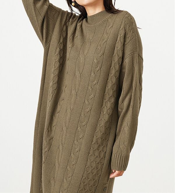 BELLUNA（ベルーナ）の「ケーブル柄ロング丈ニットワンピース（ニットワンピース）」｜詳細画像