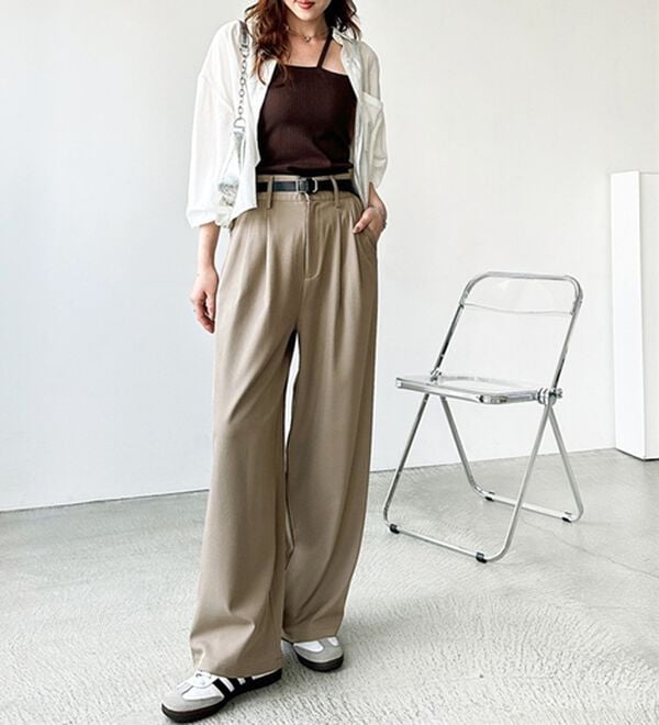 GeeRA（ジーラ）の「着心地抜群！ハイウエストダブルタックワイドパンツ（フルレングスパンツ）」｜詳細画像