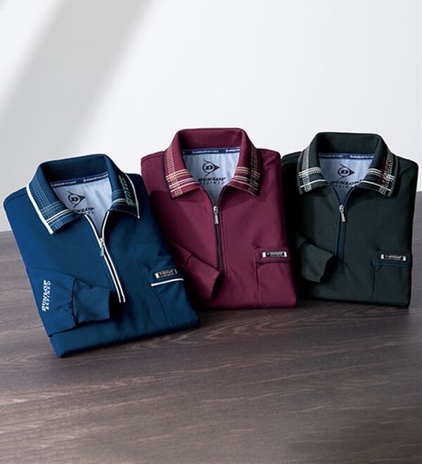 「【３色組】＜ダンロップ・リファインド＞ジップポロ（メンズポロシャツ）」｜3色組