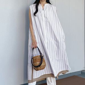 RANAN（ラナン）の「レイヤード風ストライプワンピ（シャツワンピース）」｜ベージュ系