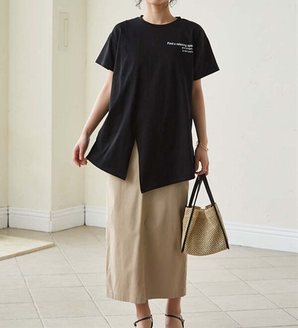 RANAN（ラナン）の「【接触冷感】ロゴプリントチュニックTシャツ（Tシャツ）」｜詳細画像