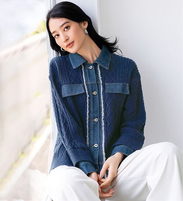 BELLUNA（ベルーナ）の「肌寒くなってきたら　デニム切替ニットジャケット（その他ジャケット）」｜詳細画像