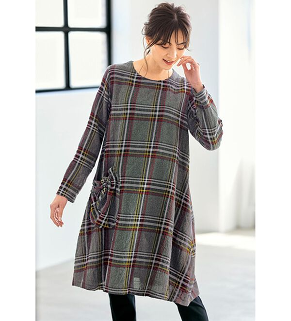 大人のモノトーンを楽しむチェック柄チュニックワンピース - ベルーナ  