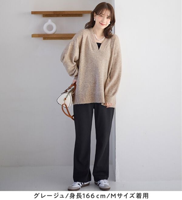 Viola e Viola（ヴィオラ エ ヴィオラ）の「【洗えるもちもち】首回りすっきり見せＶネックニット（ニット・セーター）」｜詳細画像