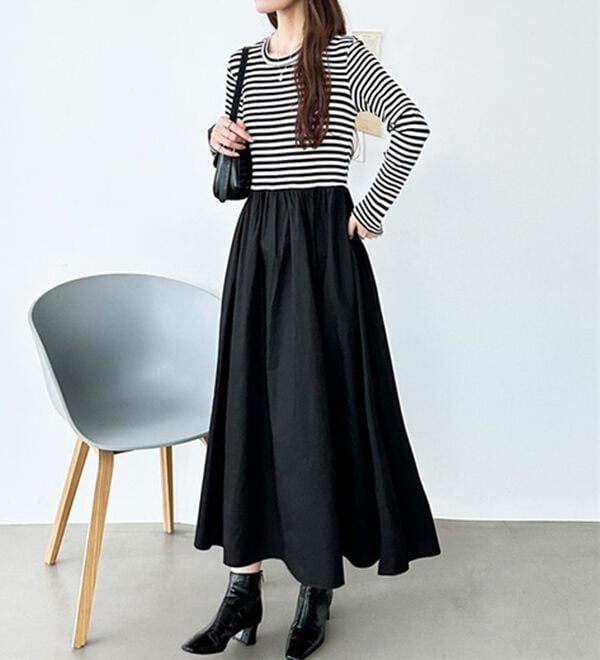 GeeRA（ジーラ）の「異素材切替ドッキングワンピース（ドッキングワンピース）」｜詳細画像